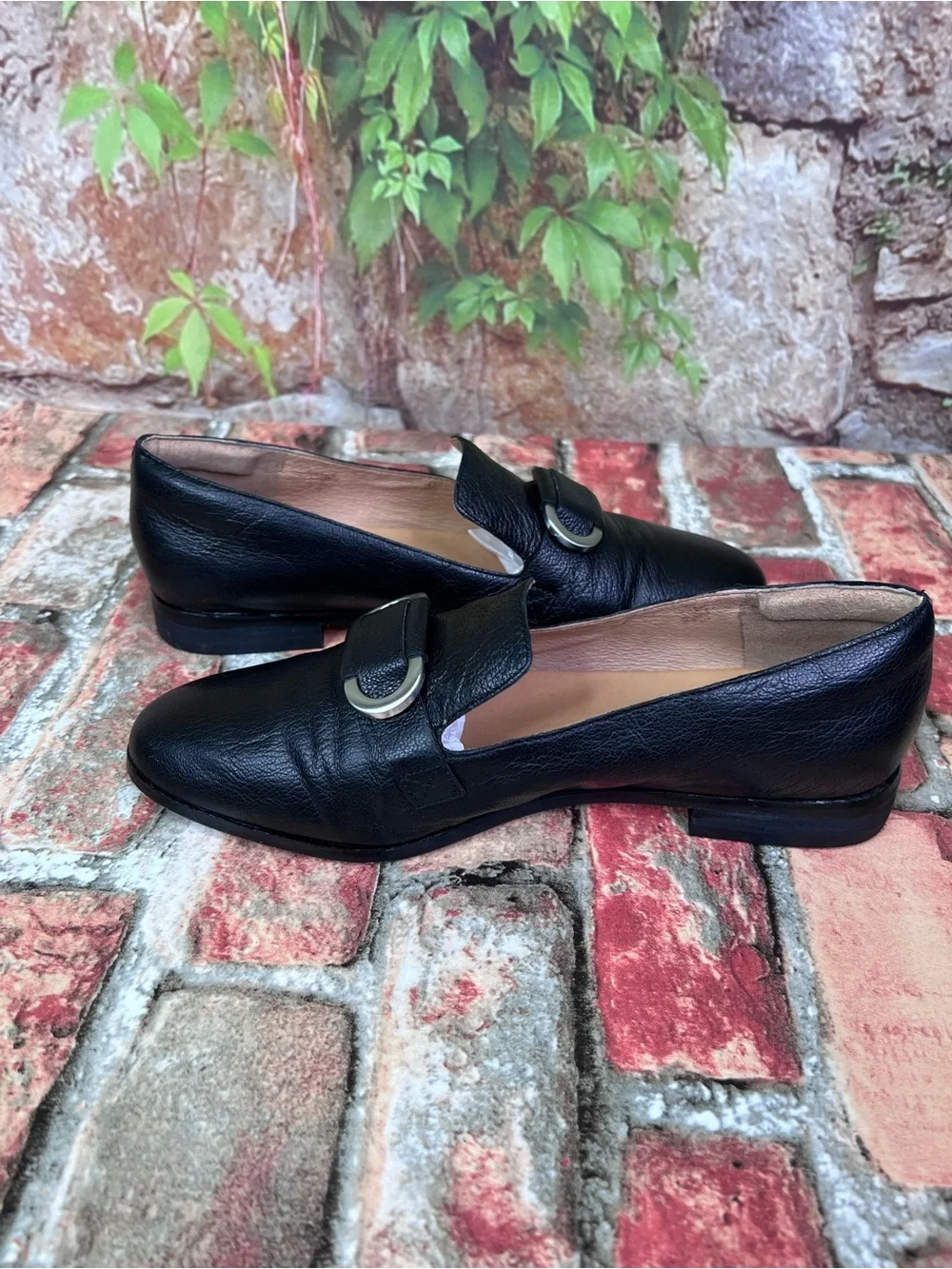 CORSO COMO Black Leather Quiet Luxury Minimalist Loafers with Silver Buckle, 7.5_7